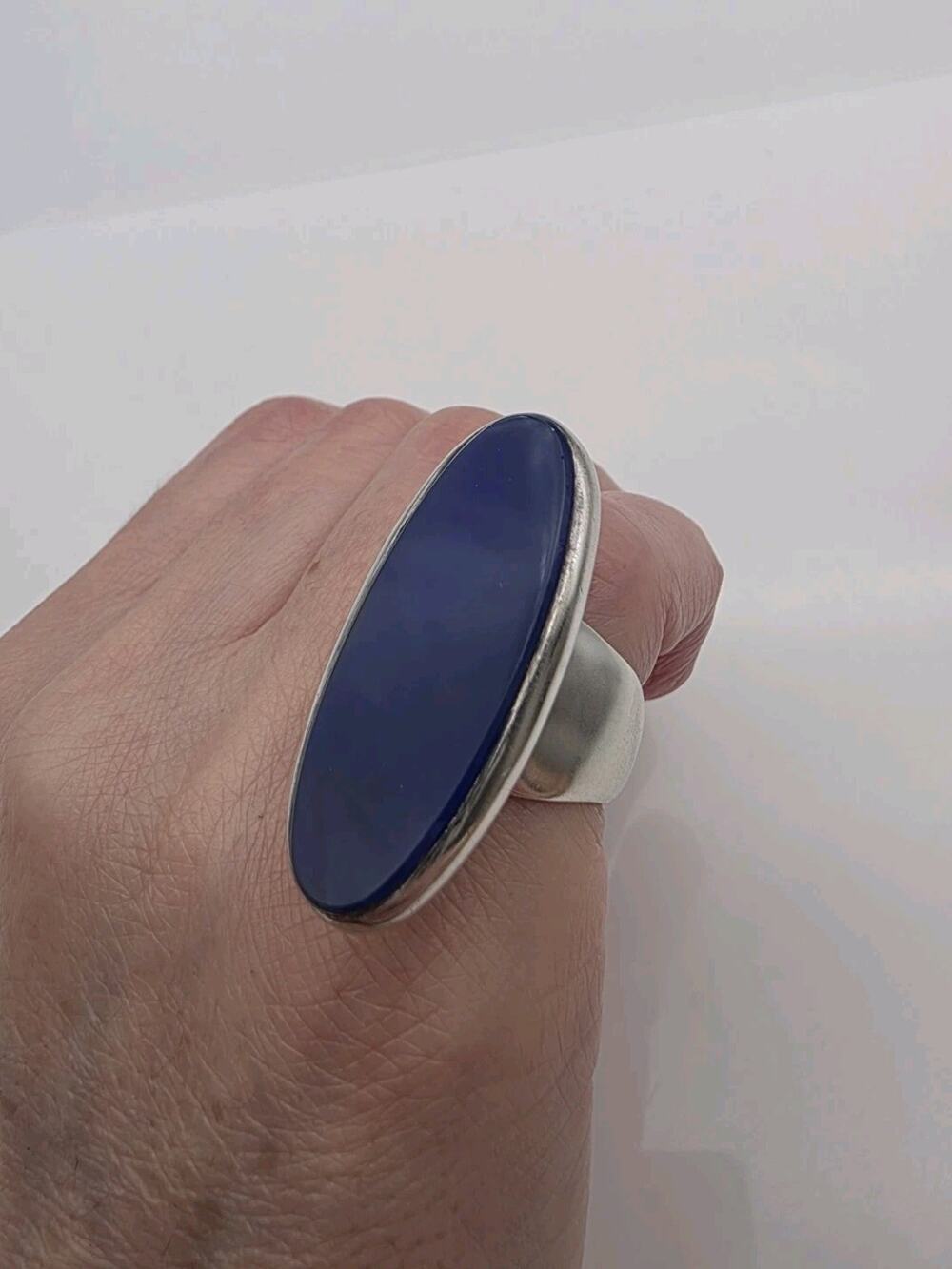 Joachim S'Paliu Vintage Modernist Blue Chalcedony Sterling Silver Ring Size 5